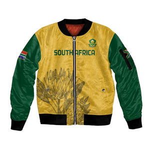 Custom South Africa Soccer Sleeve Zip Bomber Jacket Go Banyana Banyana Proteas