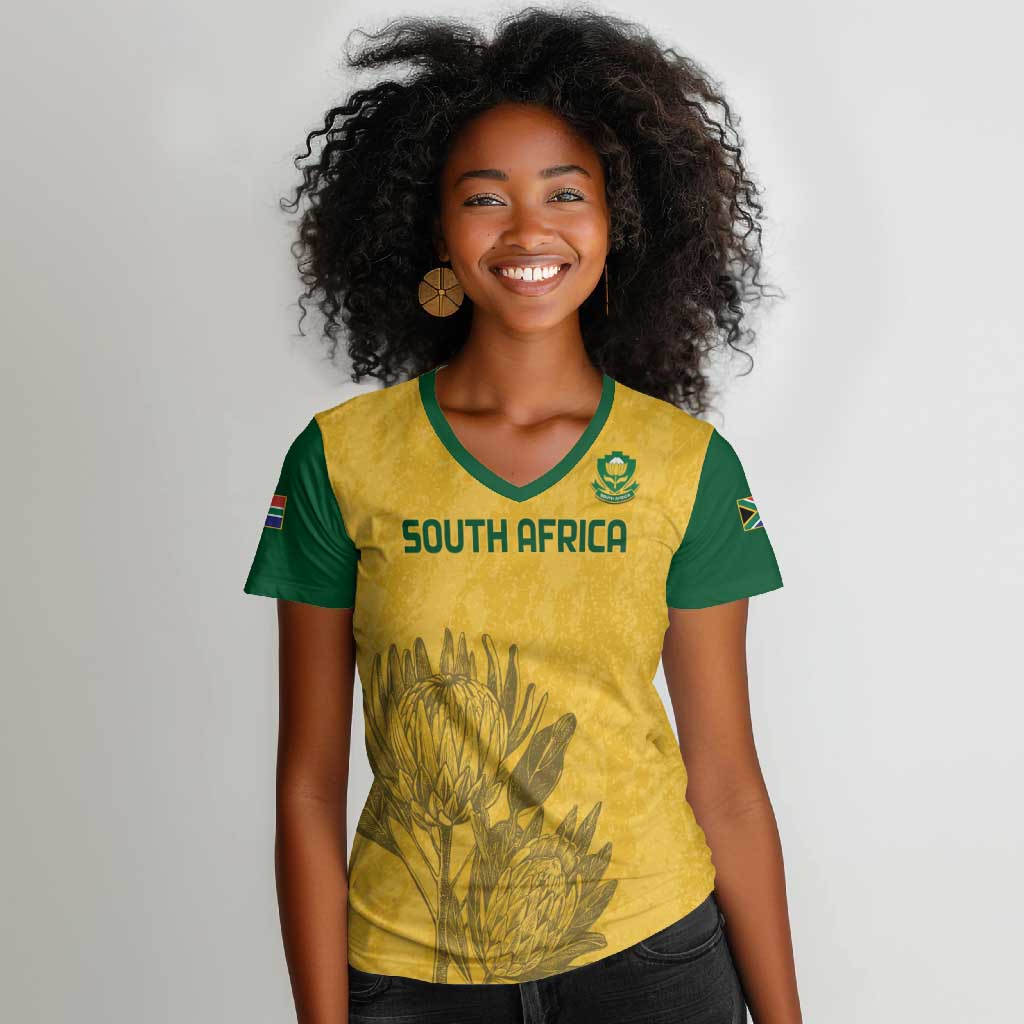 Custom South Africa Soccer Women V-Neck T-Shirt Go Banyana Banyana Proteas