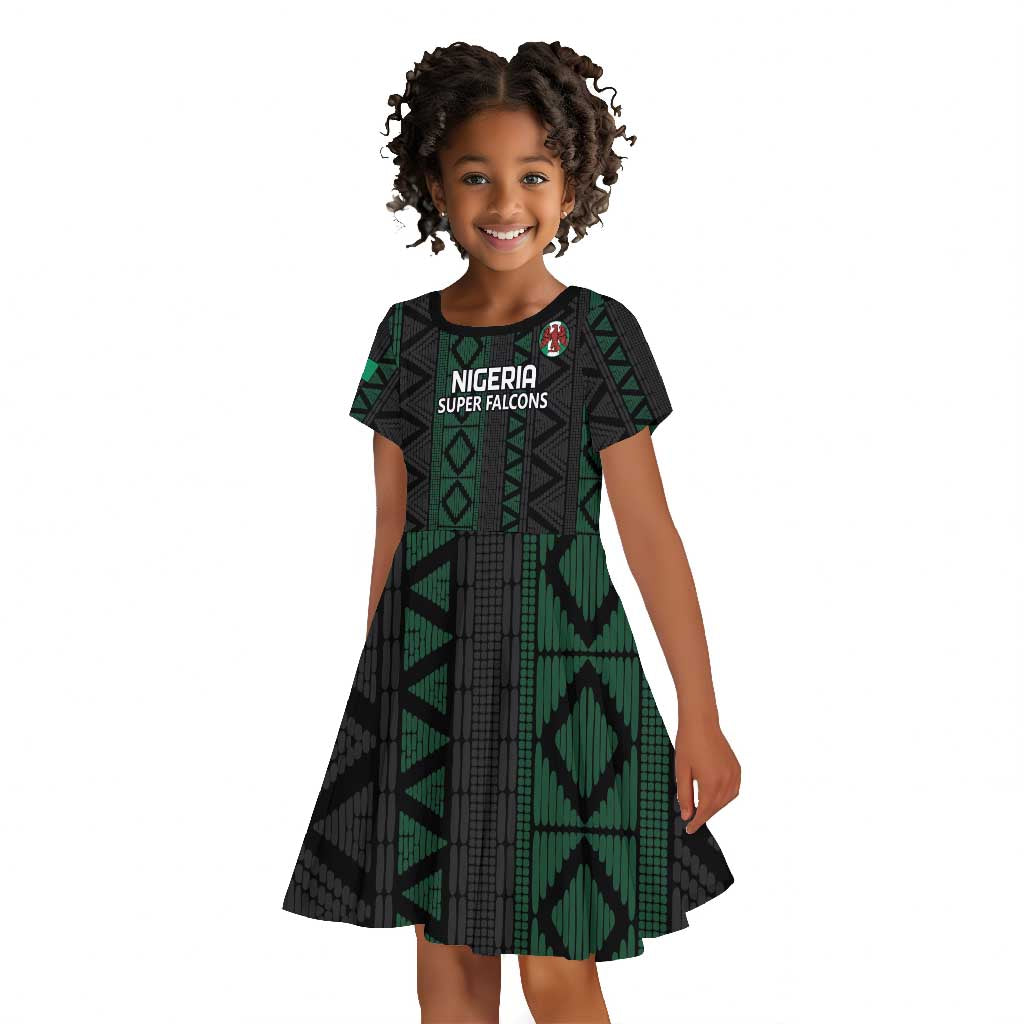 Custom Nigeria Football Kid Short Sleeve Dress Go Super Falcons African Pattern