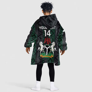 Custom Nigeria Football KId Wearable Blanket Hoodie Go Super Falcons African Pattern