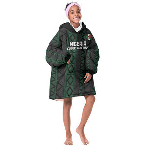 Custom Nigeria Football KId Wearable Blanket Hoodie Go Super Falcons African Pattern