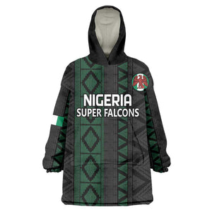 Custom Nigeria Football KId Wearable Blanket Hoodie Go Super Falcons African Pattern