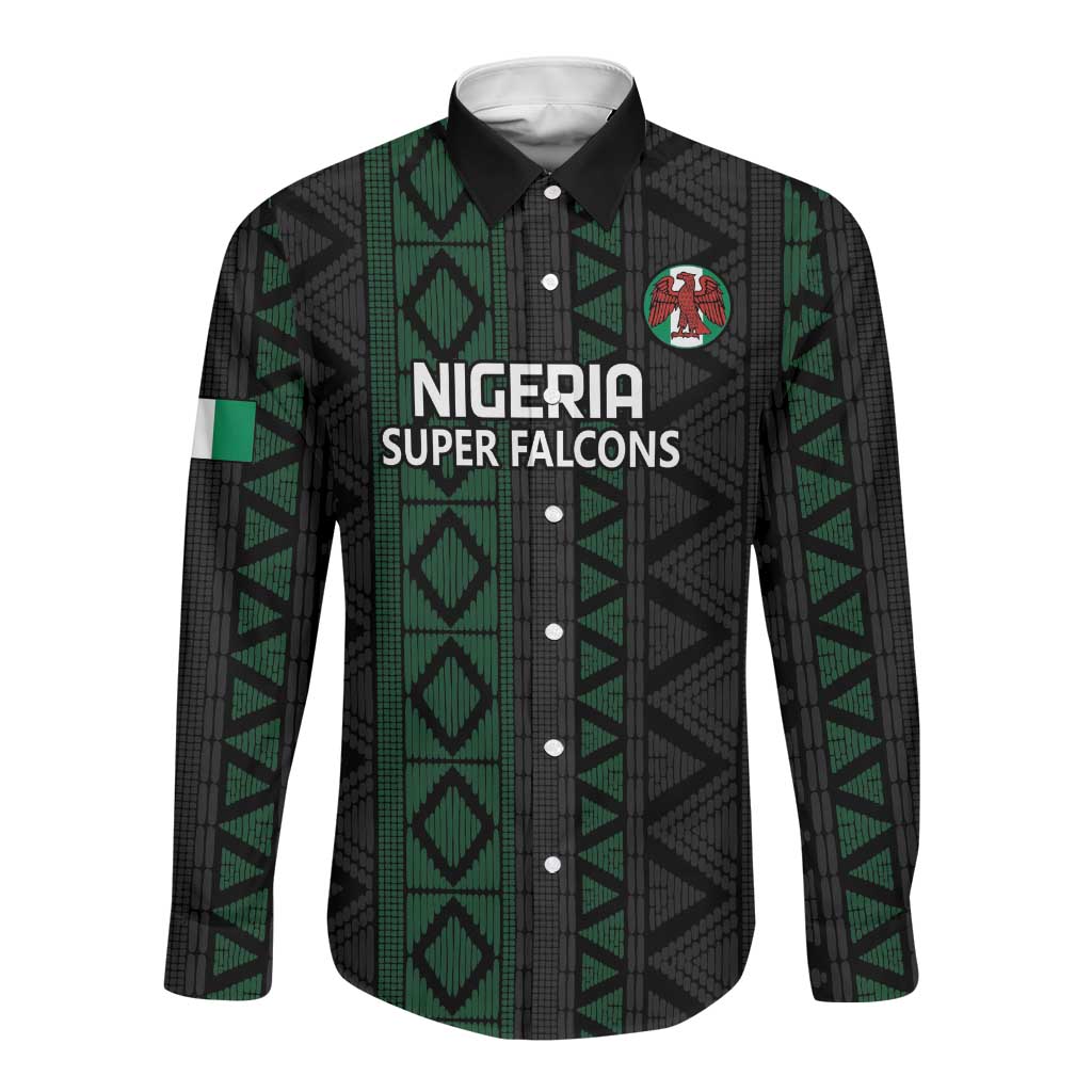 Custom Nigeria Football Long Sleeve Button Shirt Go Super Falcons African Pattern