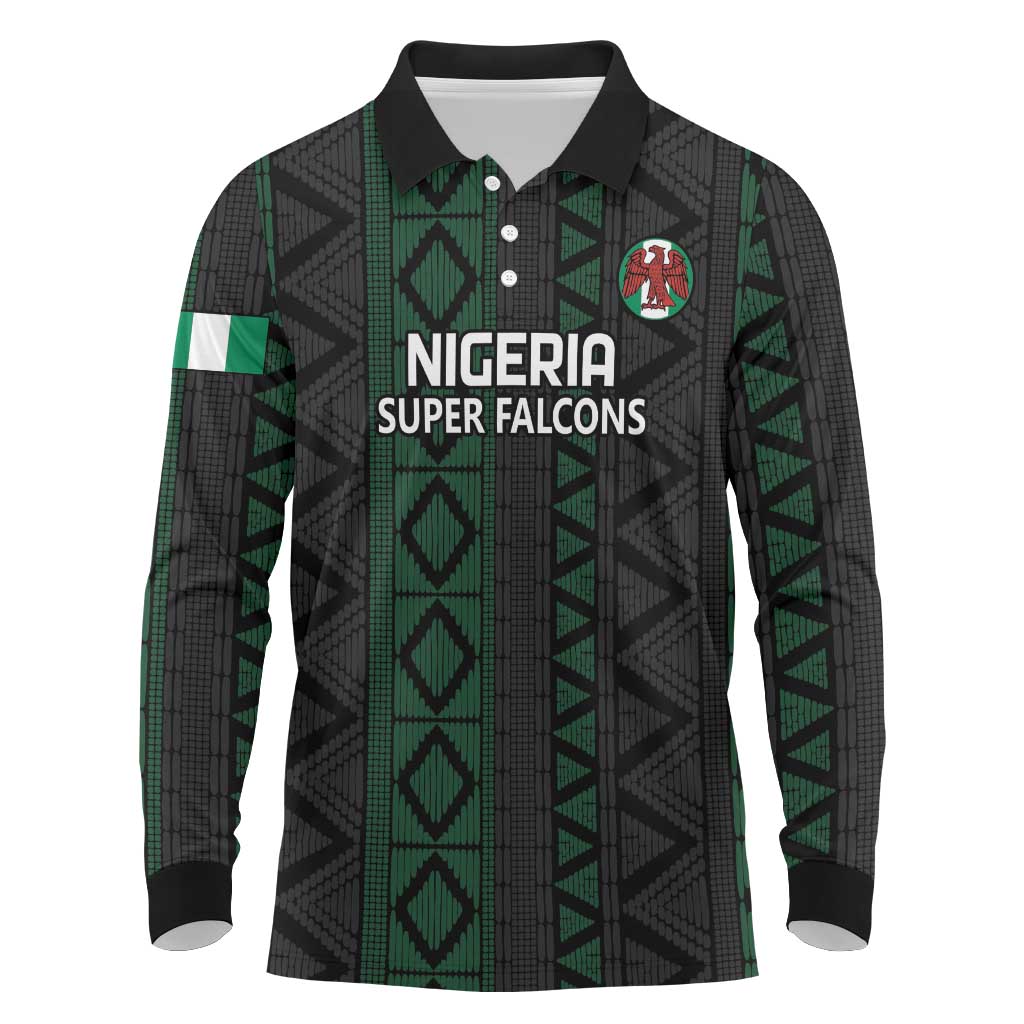 Custom Nigeria Football Long Sleeve Polo Shirt Go Super Falcons African Pattern