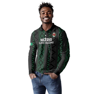 Custom Nigeria Football Long Sleeve Polo Shirt Go Super Falcons African Pattern