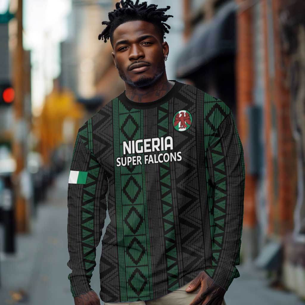 Custom Nigeria Football Long Sleeve Shirt Go Super Falcons African Pattern LT14