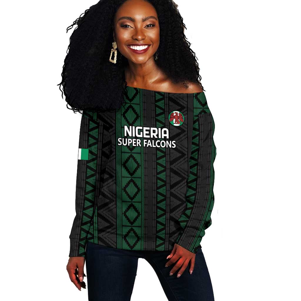 Custom Nigeria Football Off Shoulder Sweater Go Super Falcons African Pattern