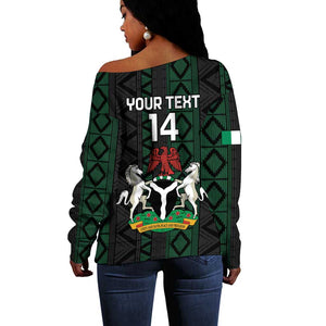 Custom Nigeria Football Off Shoulder Sweater Go Super Falcons African Pattern