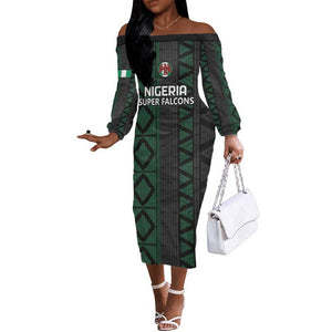 Custom Nigeria Football Off The Shoulder Long Sleeve Dress Go Super Falcons African Pattern