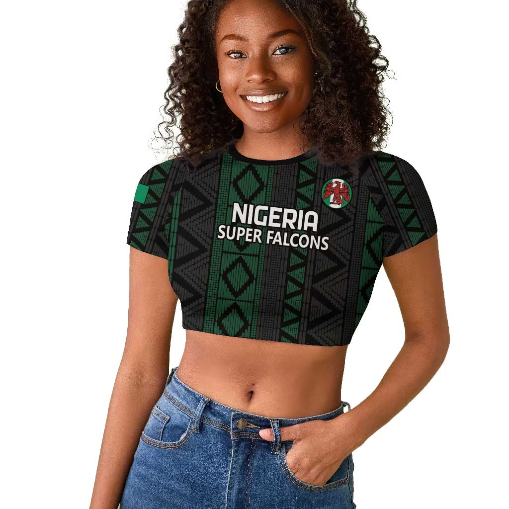 Custom Nigeria Football Raglan Cropped T shirt Go Super Falcons African Pattern