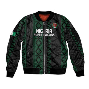 Custom Nigeria Football Sleeve Zip Bomber Jacket Go Super Falcons African Pattern