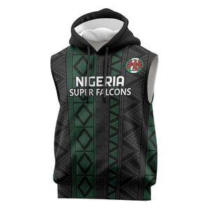 Custom Nigeria Football Sleeveless Hoodie Go Super Falcons African Pattern - African Pride