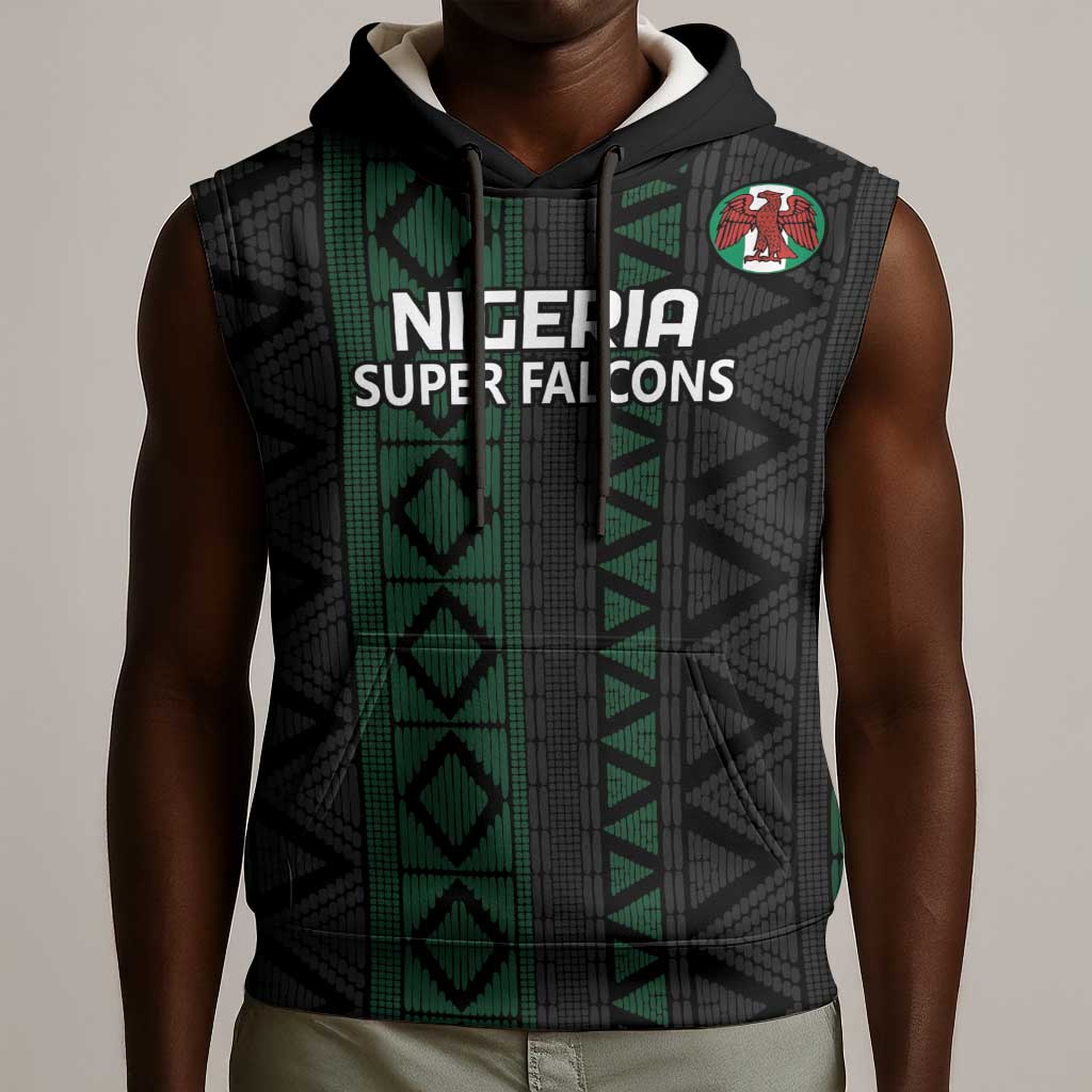 Custom Nigeria Football Sleeveless Hoodie Go Super Falcons African Pattern - African Pride