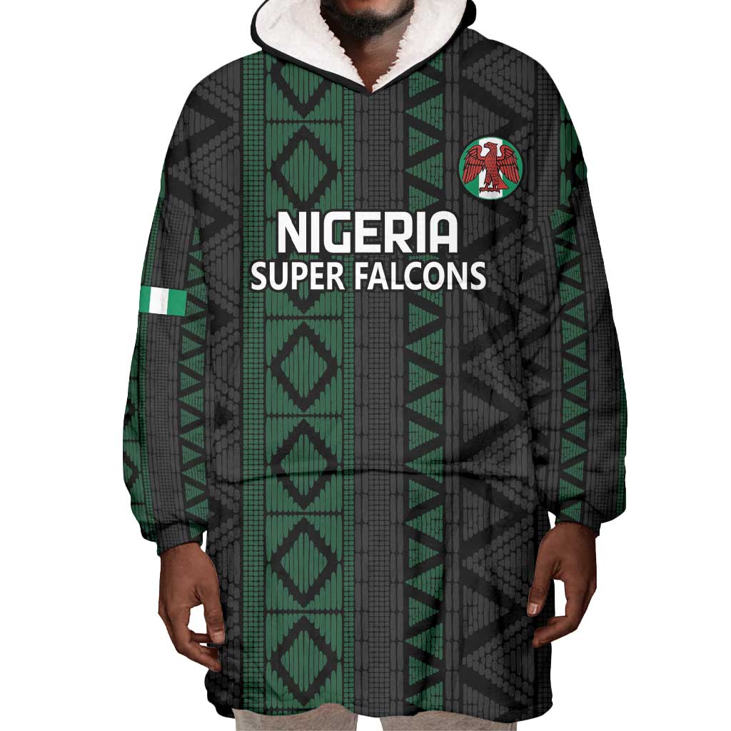 Custom Nigeria Football Wearable Blanket Hoodie Go Super Falcons African Pattern