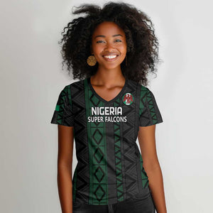 Custom Nigeria Football Women V-Neck T-Shirt Go Super Falcons African Pattern