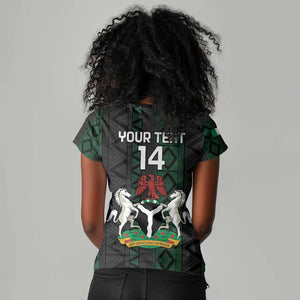 Custom Nigeria Football Women V-Neck T-Shirt Go Super Falcons African Pattern