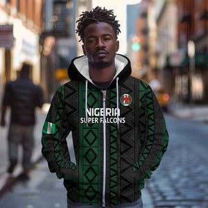 Custom Nigeria Football Zip Hoodie Go Super Falcons African Pattern