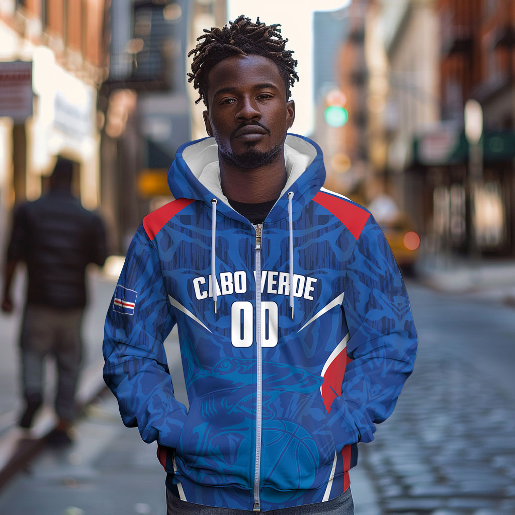 Cape Verde Basketball 2026 Custom Zip Hoodie Come On Hammer Sharks