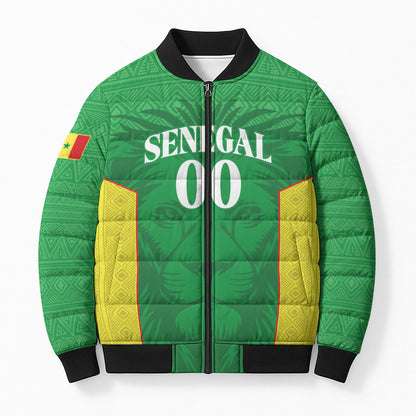Senegal Basketball 2026 Custom Bomber Puffer Jacket Come On Lions African Pattern