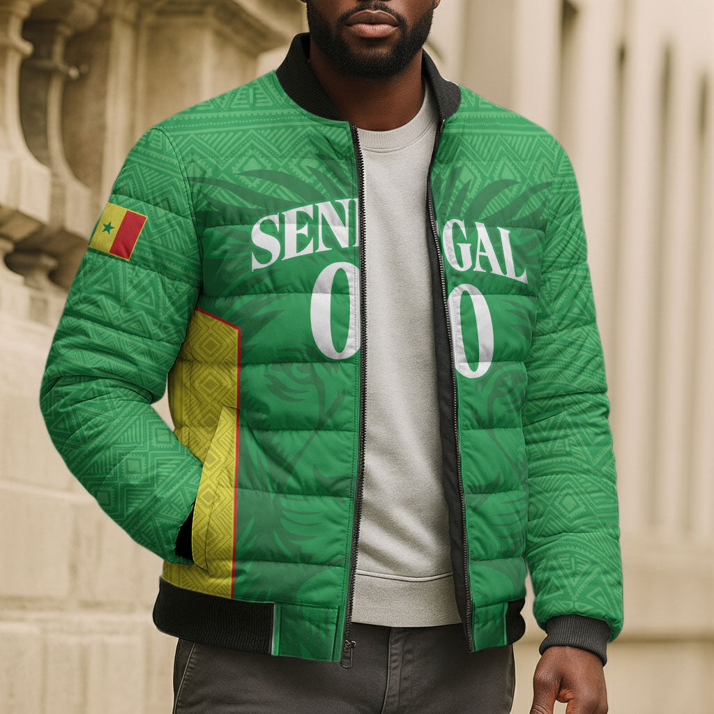 Senegal Basketball 2026 Custom Bomber Puffer Jacket Come On Lions African Pattern