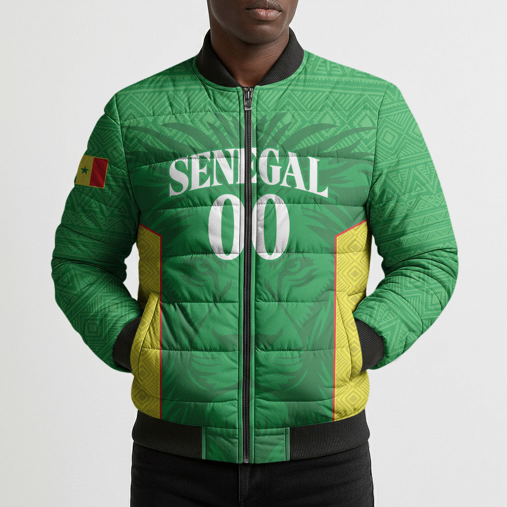 Senegal Basketball 2026 Custom Bomber Puffer Jacket Come On Lions African Pattern