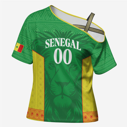 Senegal Basketball 2026 Custom Cross Shoulder Shirt Come On Lions African Pattern