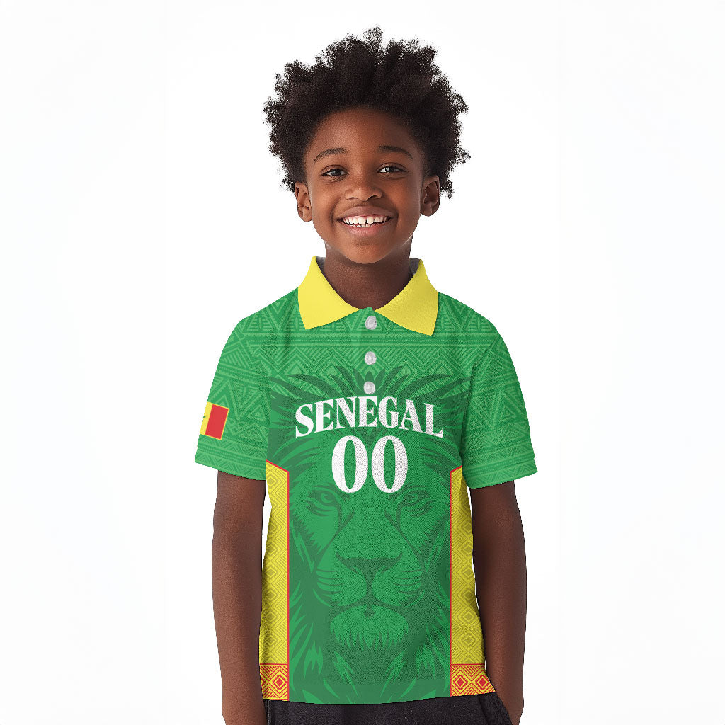 Senegal Basketball 2026 Custom Kid Polo Shirt Come On Lions African Pattern