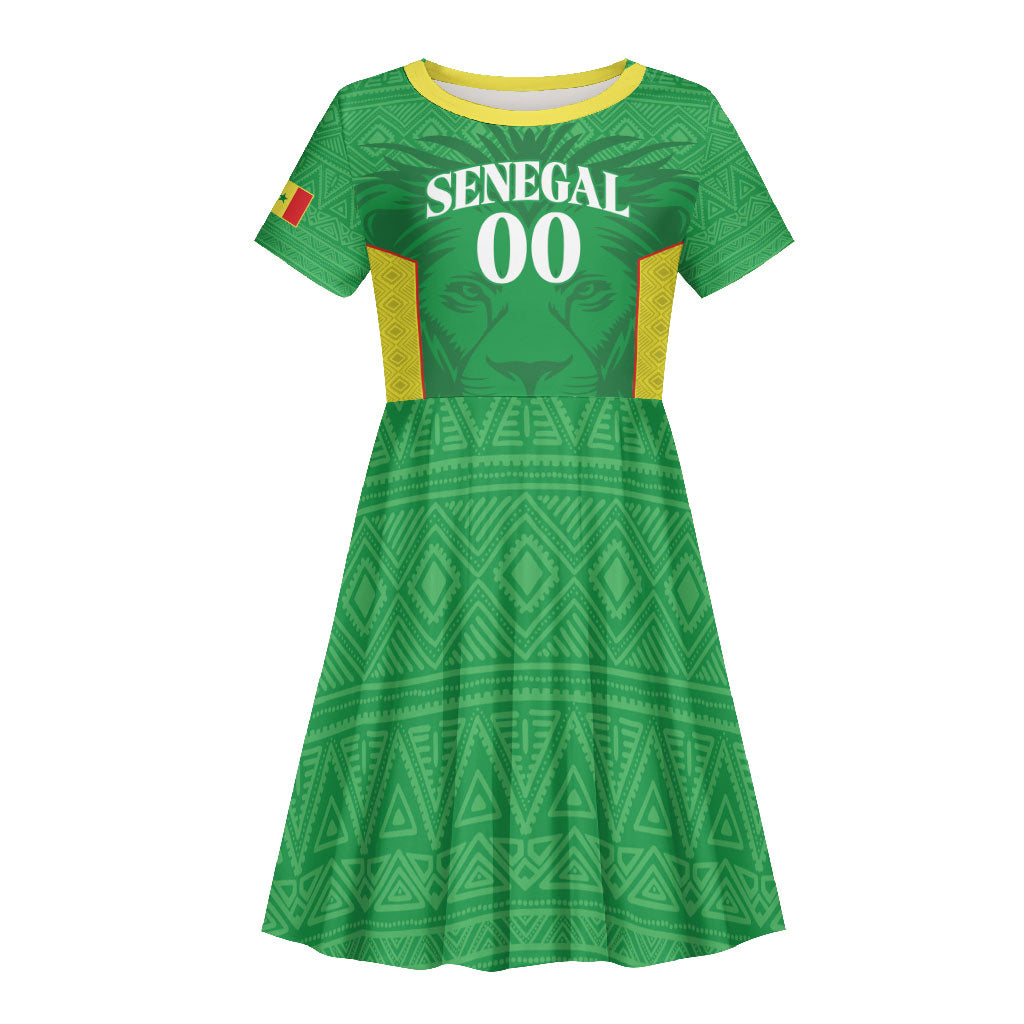 Senegal Basketball 2026 Custom Kid Short Sleeve Dress Come On Lions African Pattern
