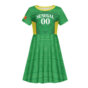 Senegal Basketball 2026 Custom Kid Short Sleeve Dress Come On Lions African Pattern