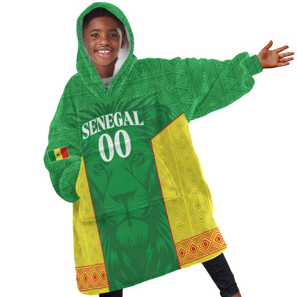 Senegal Basketball 2026 Custom Kid Wearable Blanket Hoodie Come On Lions African Pattern