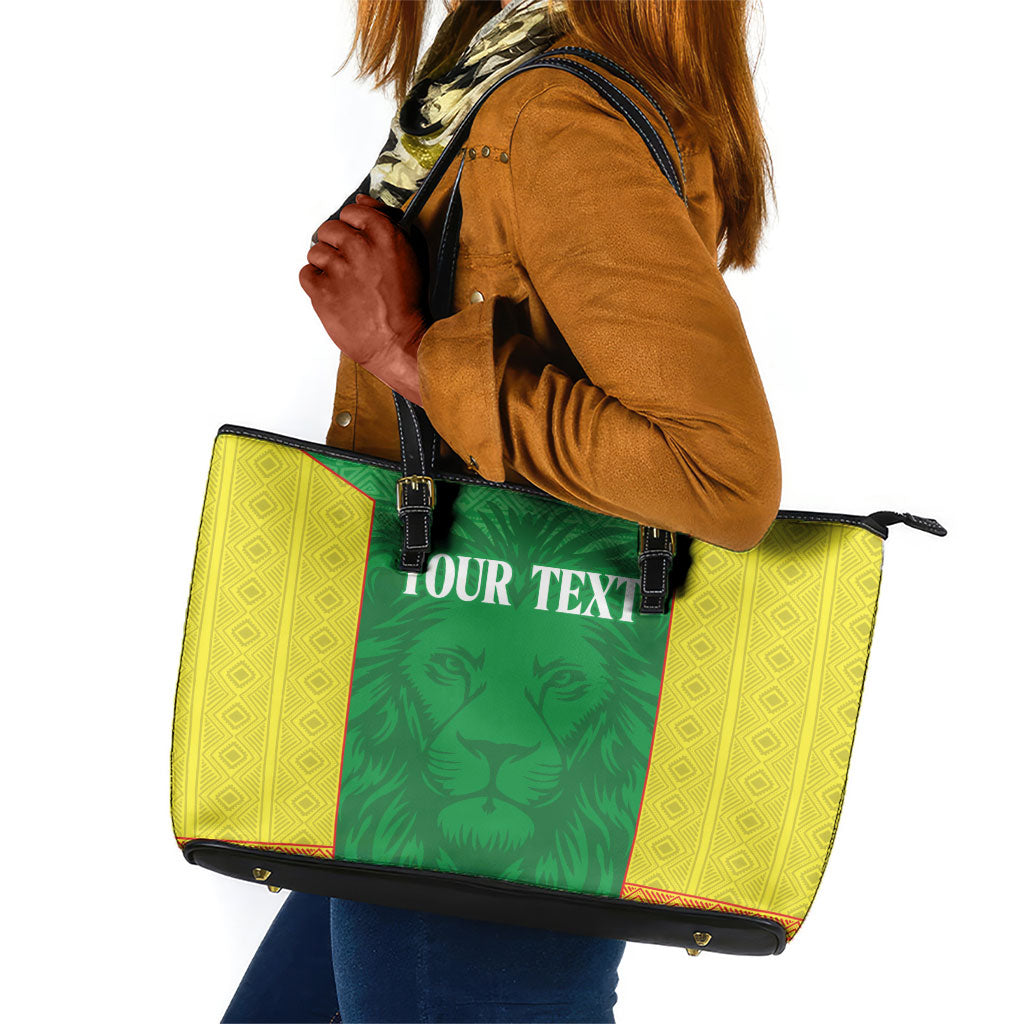 Senegal Basketball 2026 Custom Leather Tote Bag Come On Lions African Pattern