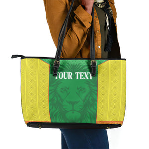 Senegal Basketball 2026 Custom Leather Tote Bag Come On Lions African Pattern