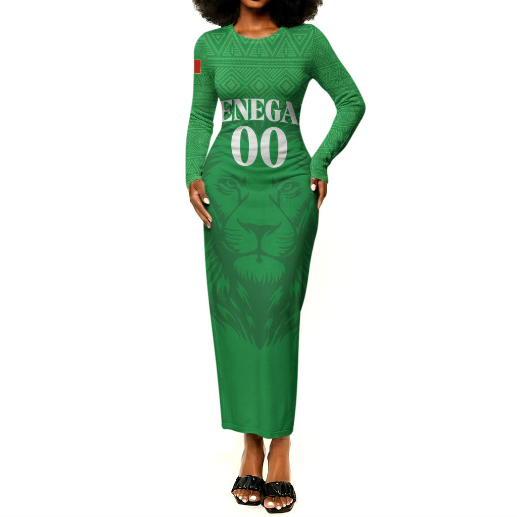 Senegal Basketball 2026 Custom Long Sleeve Bodycon Dress Come On Lions African Pattern