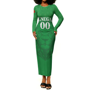Senegal Basketball 2026 Custom Long Sleeve Bodycon Dress Come On Lions African Pattern