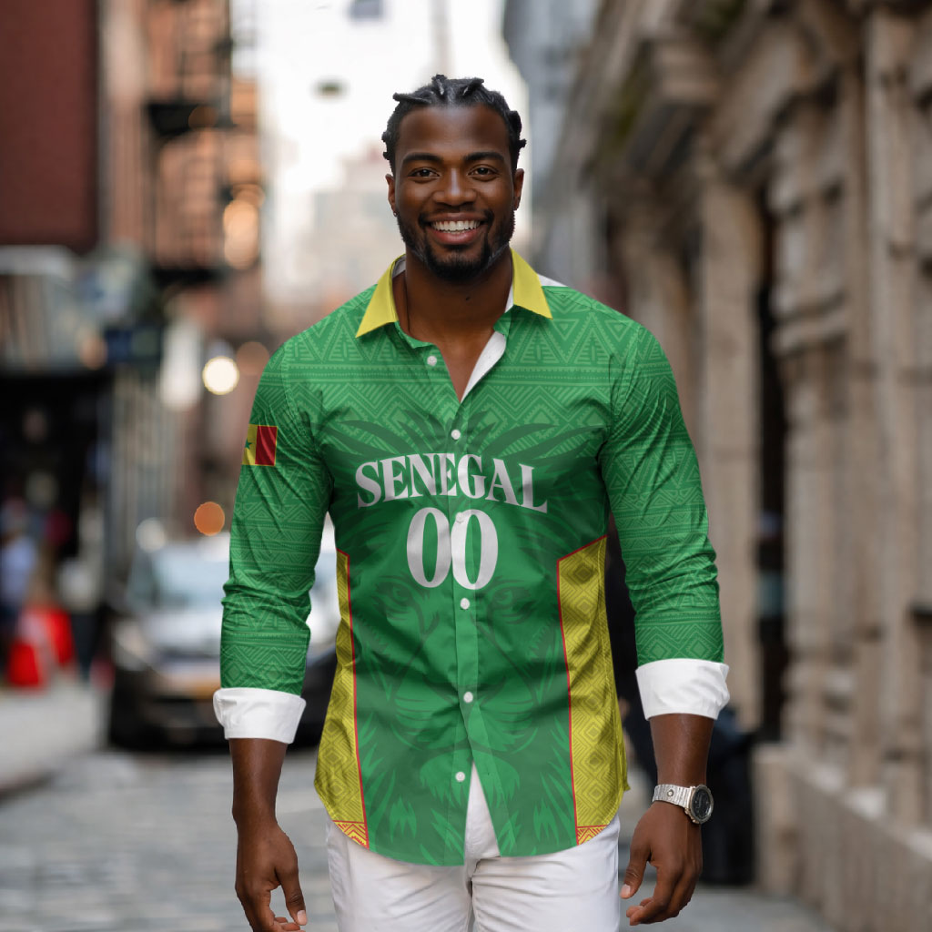 Senegal Basketball 2026 Custom Long Sleeve Button Shirt Come On Lions African Pattern