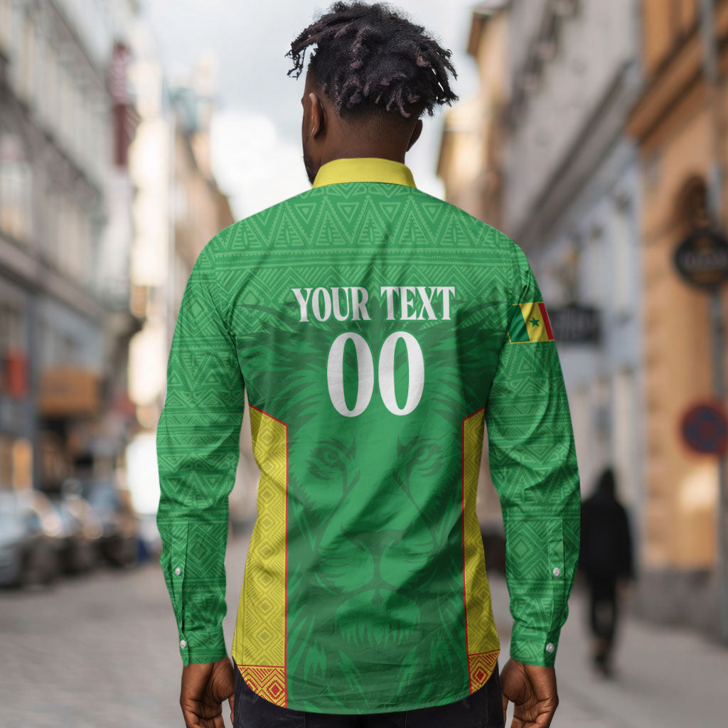 Senegal Basketball 2026 Custom Long Sleeve Button Shirt Come On Lions African Pattern