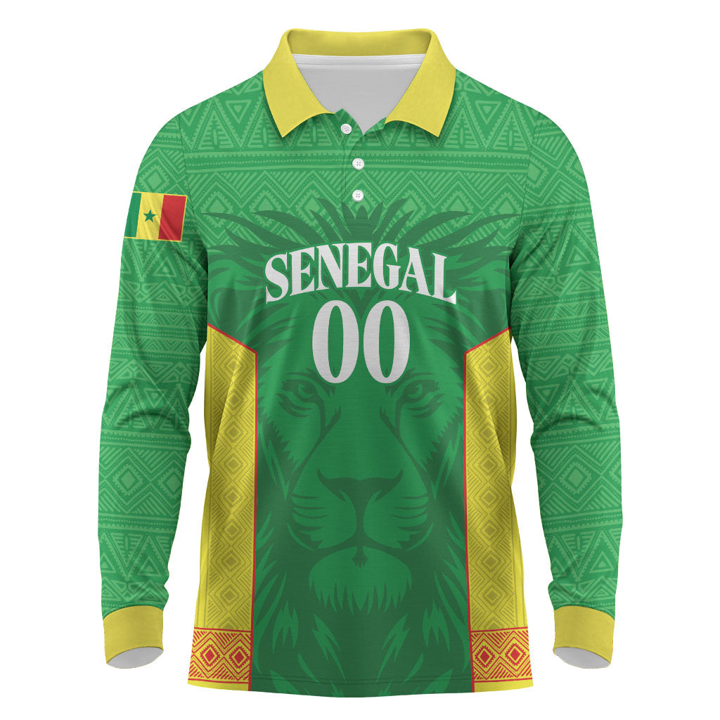 Senegal Basketball 2026 Custom Long Sleeve Polo Shirt Come On Lions African Pattern