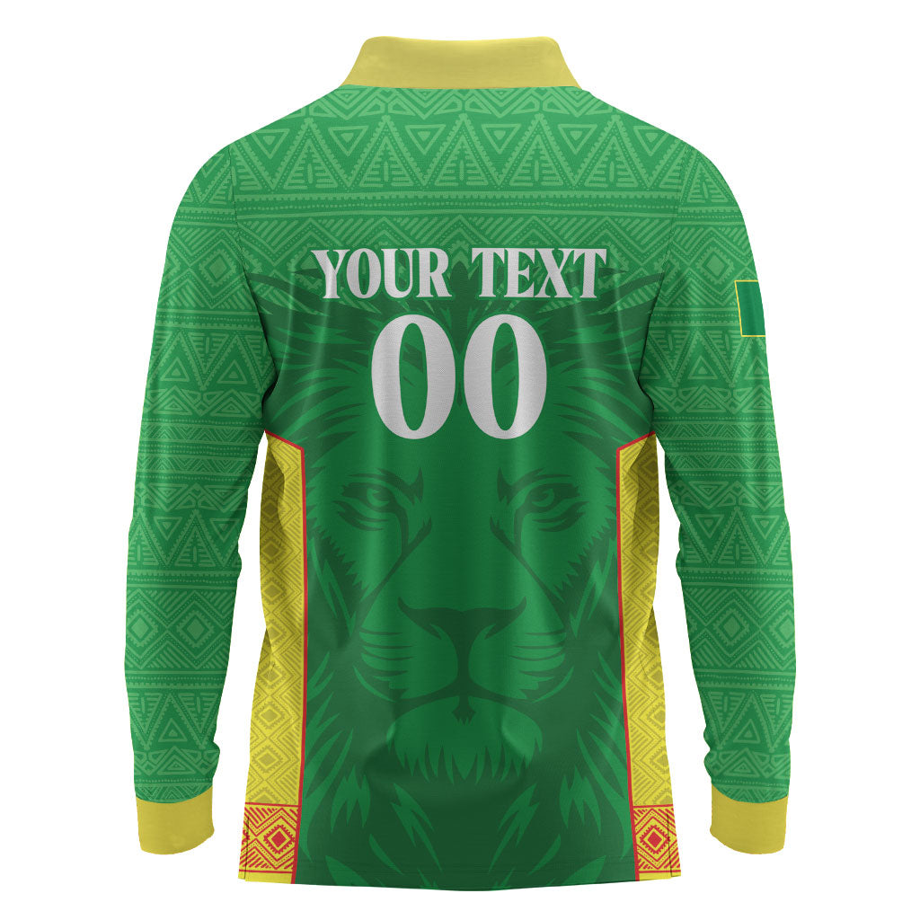 Senegal Basketball 2026 Custom Long Sleeve Polo Shirt Come On Lions African Pattern