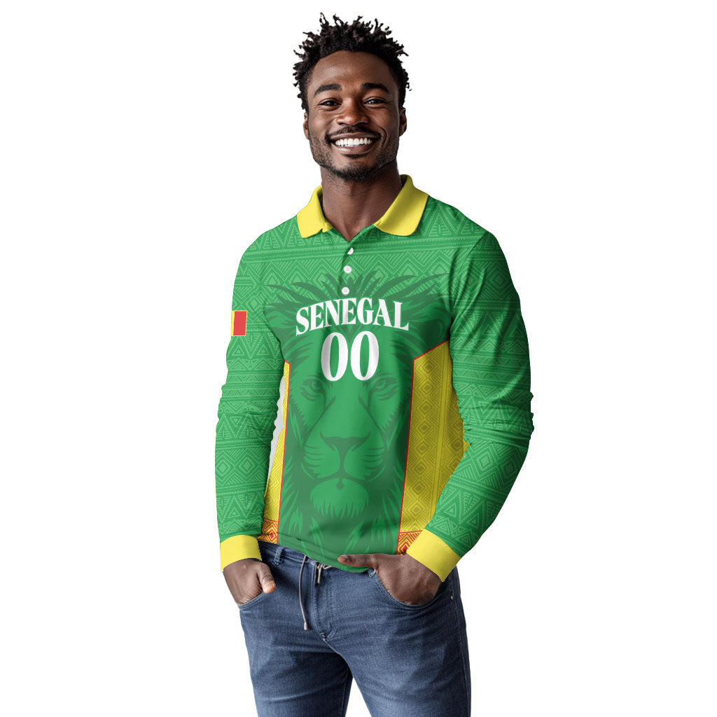 Senegal Basketball 2026 Custom Long Sleeve Polo Shirt Come On Lions African Pattern