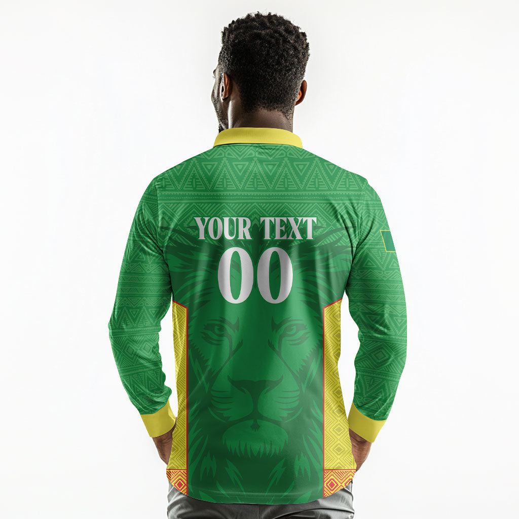 Senegal Basketball 2026 Custom Long Sleeve Polo Shirt Come On Lions African Pattern