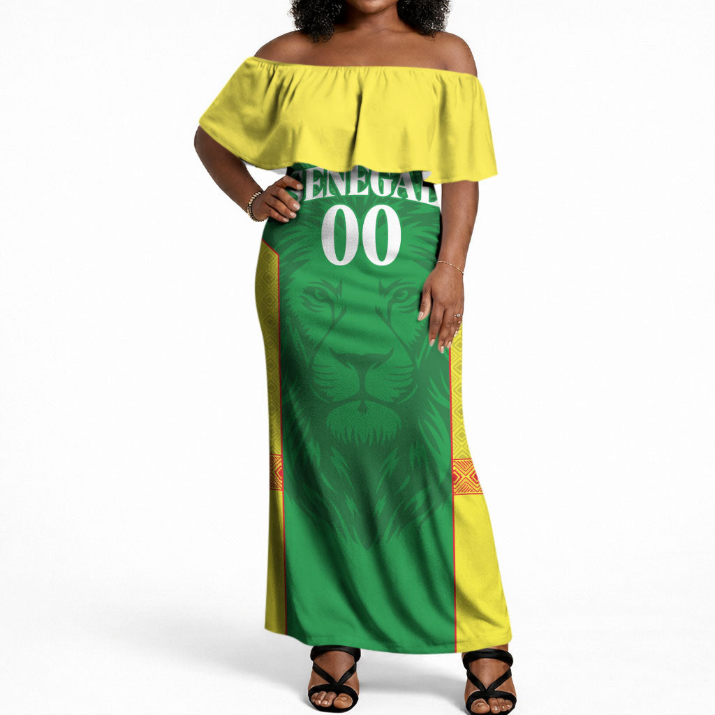 Senegal Basketball 2026 Custom Off Shoulder Maxi Dress Come On Lions African Pattern