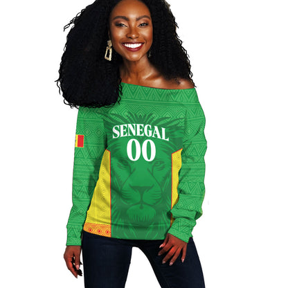 Senegal Basketball 2026 Custom Off Shoulder Sweater Come On Lions African Pattern