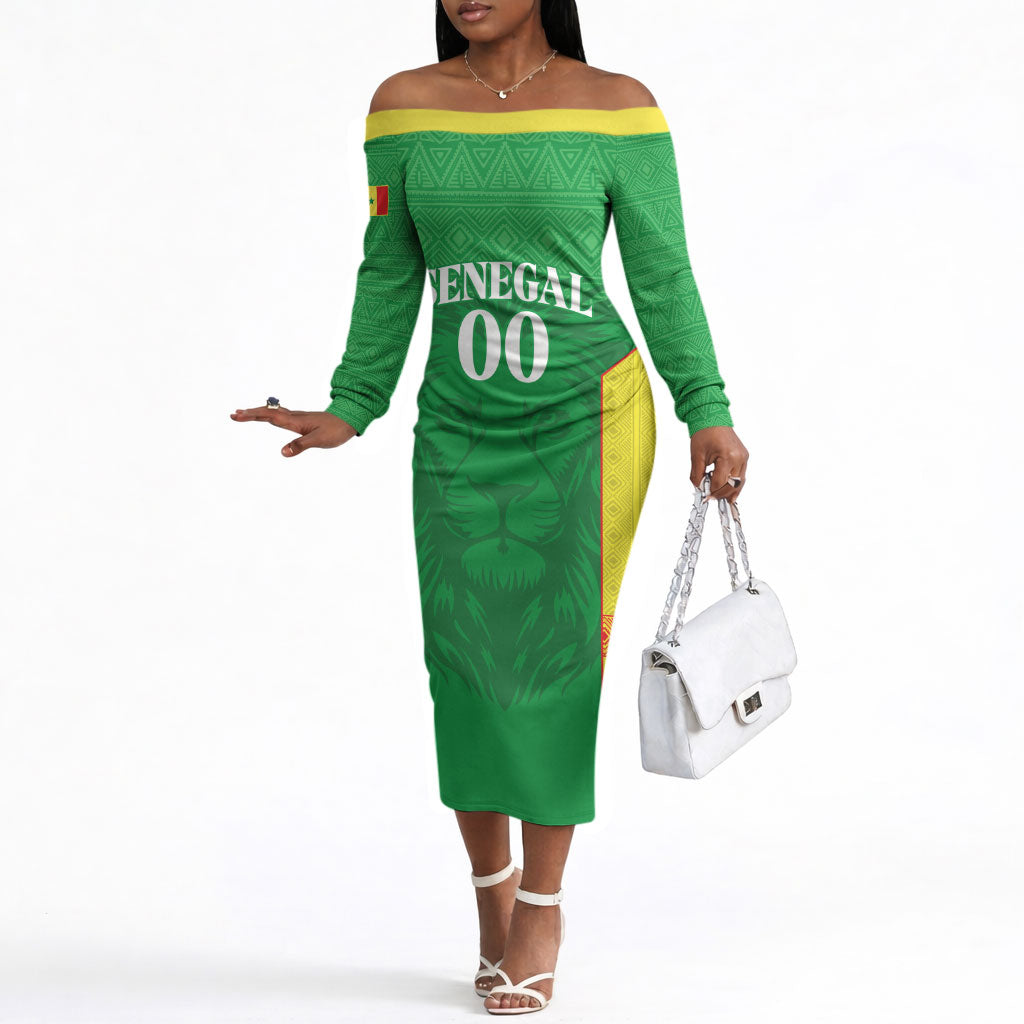Senegal Basketball 2026 Custom Off The Shoulder Long Sleeve Dress Come On Lions African Pattern