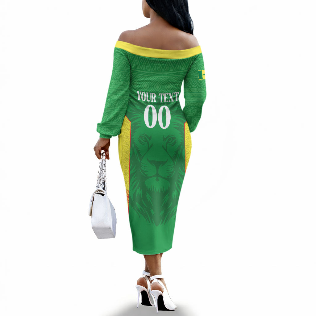 Senegal Basketball 2026 Custom Off The Shoulder Long Sleeve Dress Come On Lions African Pattern
