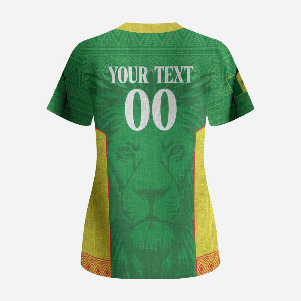 Senegal Basketball 2026 Custom Scrub Top Come On Lions African Pattern