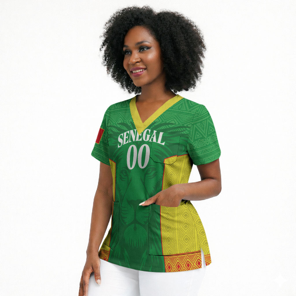 Senegal Basketball 2026 Custom Scrub Top Come On Lions African Pattern