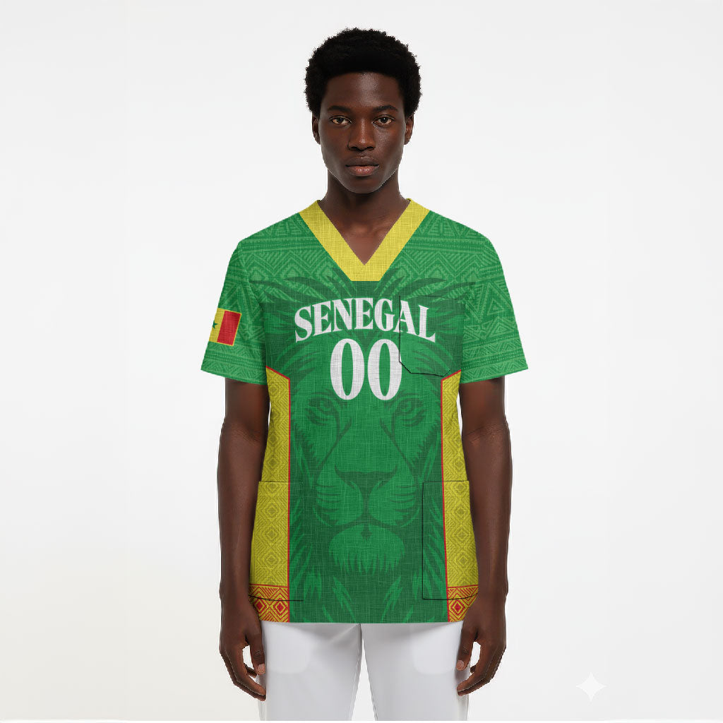 Senegal Basketball 2026 Custom Scrub Top Come On Lions African Pattern