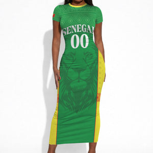 Senegal Basketball 2026 Custom Short Sleeve Bodycon Dress Come On Lions African Pattern