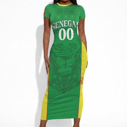 Senegal Basketball 2026 Custom Short Sleeve Bodycon Dress Come On Lions African Pattern