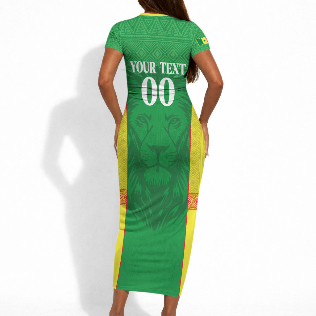 Senegal Basketball 2026 Custom Short Sleeve Bodycon Dress Come On Lions African Pattern